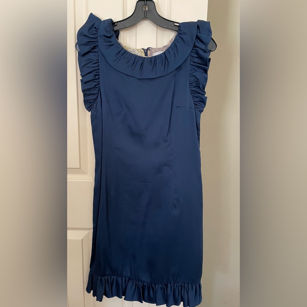 Anthropologie Mise en Scene by ruffian navy ruffle hem shift dress size 4